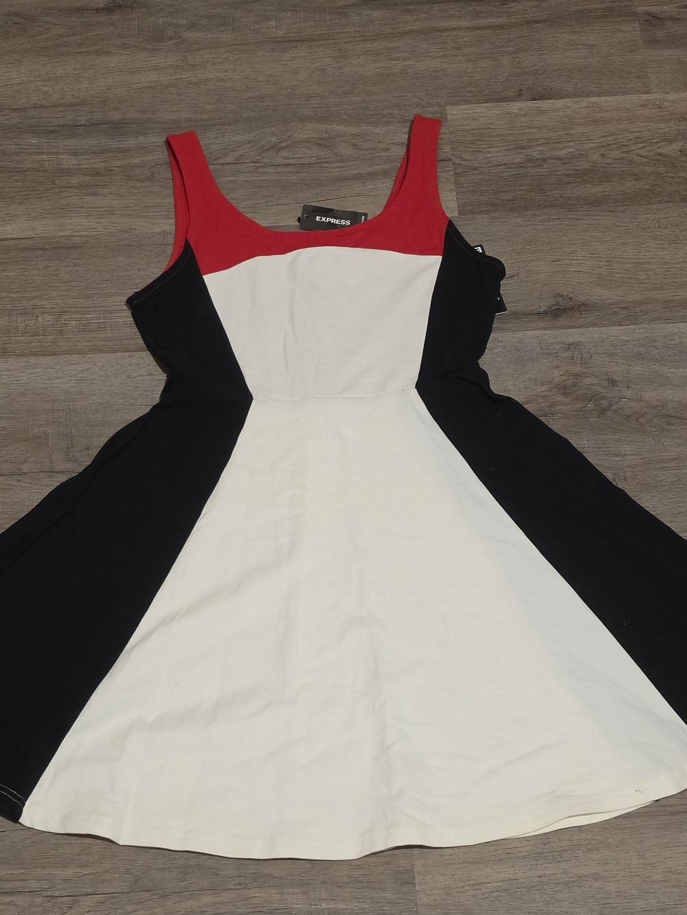 Express Red, White & Black Colorblock Fit-and-Flare Mini Dress